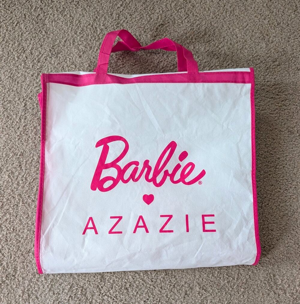 Azazie Barbie x Azazie White Garment Bag Pink Trim Carry Handles